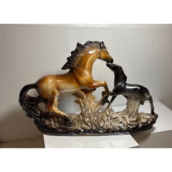 Ceramic Horses Figurine Mom and Baby Brown & Black 9.5 x 11.5" Made in Italy Vtg - Picture 5 of 13